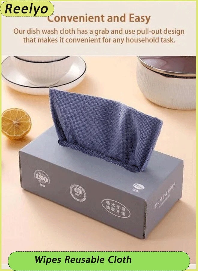 Reelyo 20/40/60pcs of Kitchen Cleaning Cloths In A Box Wipes Reusable Cloth Disposable Cleaning Cloth Kitchen Dish Cloth Dish Towels Dry Blue Washable Wipes Dish Towel Rolls Soft Durable And Absorbent - Image 1