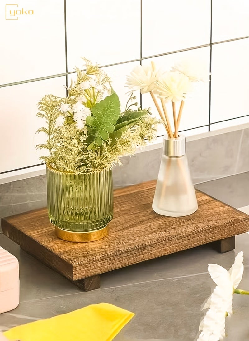 يوكا حامل صابون خشبي بقاعدة، حامل خشبي على شكل مزرعة، حامل/صينية صابون، ديكور للحمام والمطبخ، حامل نباتات شموع ريفي، عرض مستطيل مزخرف (جوز عتيق) - Image 5