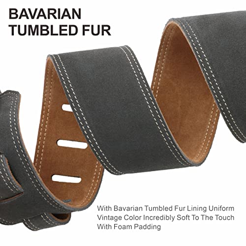 Nefelibata Guitar Strap, 2.5" Wide Bavarian Tumbled Leather Guitar Straps with Foam Padding and Cable Storage Loop, for Kids, Men and Women, for Acoustic, Bass and Electric Guitars（Dark Gray） - Image 2