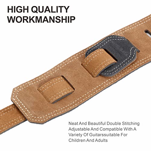 Nefelibata Guitar Strap, 2.5" Wide Bavarian Tumbled Leather Guitar Straps with Foam Padding and Cable Storage Loop, for Kids, Men and Women, for Acoustic, Bass and Electric Guitars（Dark Gray） - Image 5