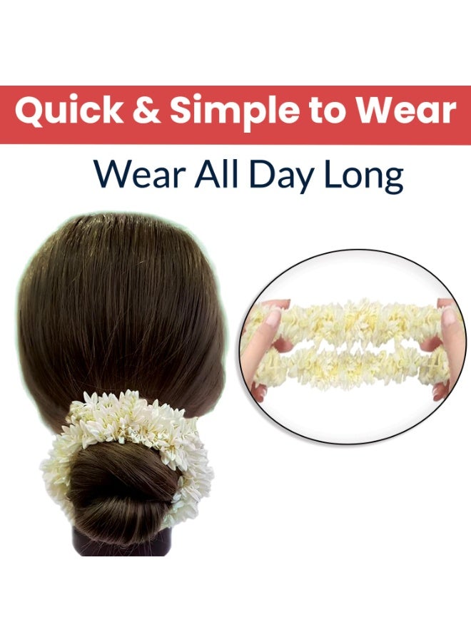 aeen 2 Pcs Mogra Scented Hair Gajra Scrunchies for Women & Girls | Artificial Flower Bun Rubber Band | Traditional Floral Hair Accessories - Image 4