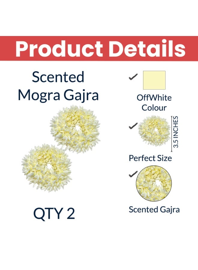 aeen 2 Pcs Mogra Scented Hair Gajra Scrunchies for Women & Girls | Artificial Flower Bun Rubber Band | Traditional Floral Hair Accessories - Image 2
