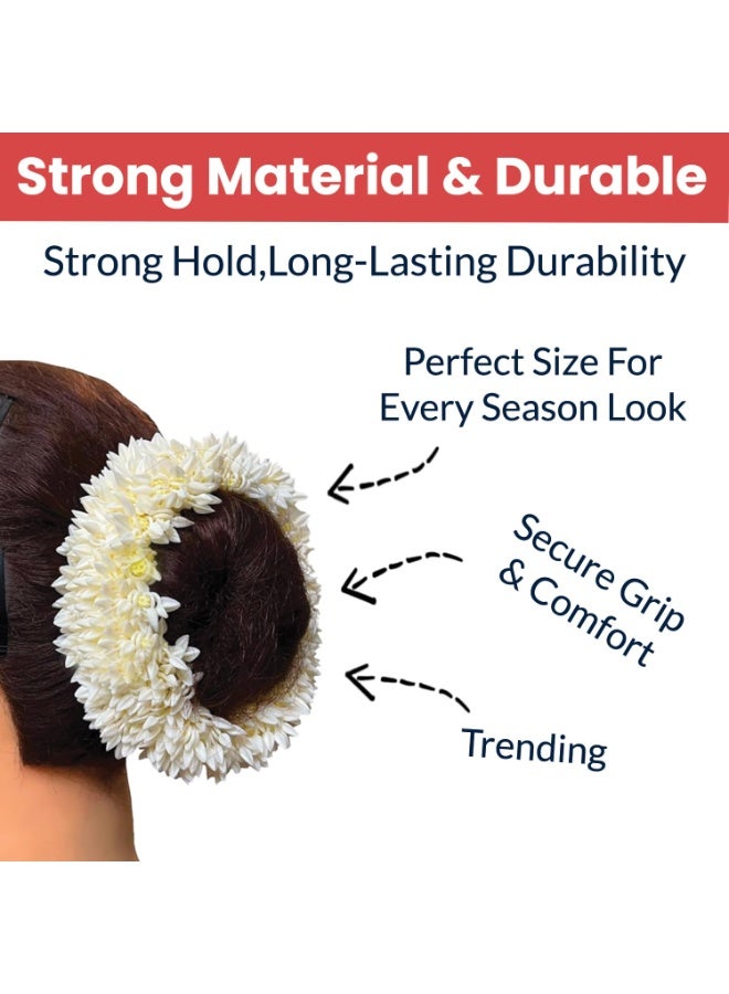aeen 2 Pcs Mogra Scented Hair Gajra Scrunchies for Women & Girls | Artificial Flower Bun Rubber Band | Traditional Floral Hair Accessories - Image 3