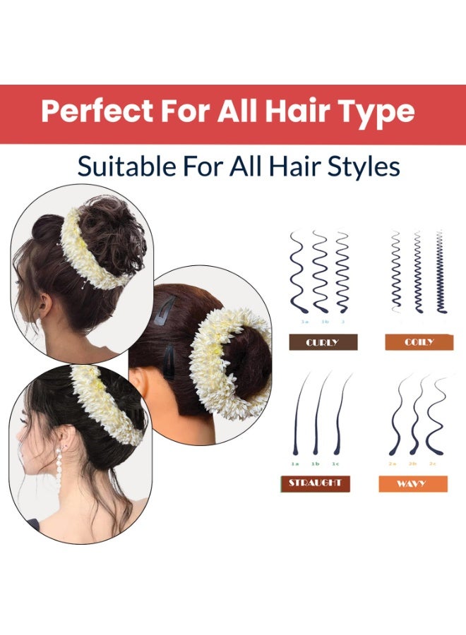 aeen 2 Pcs Mogra Scented Hair Gajra Scrunchies for Women & Girls | Artificial Flower Bun Rubber Band | Traditional Floral Hair Accessories - Image 5