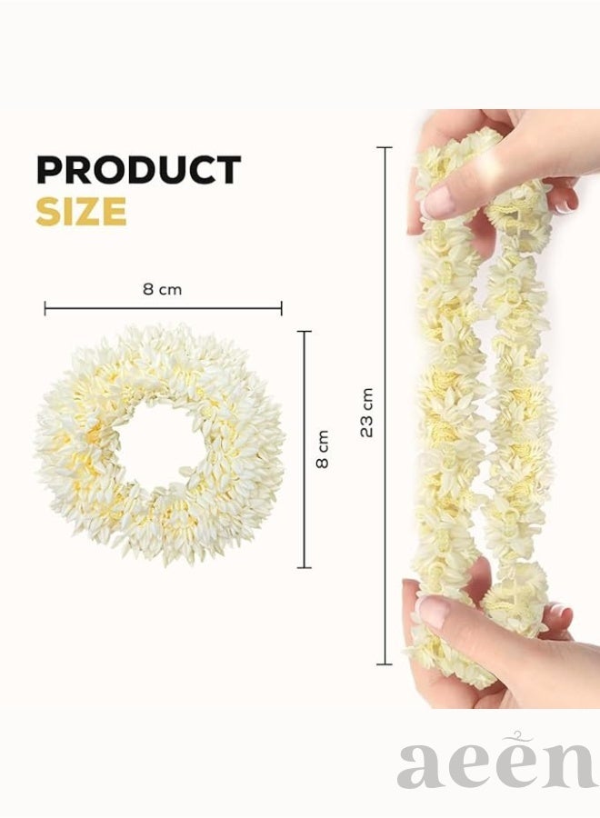aeen 2 Pcs Mogra Scented Hair Gajra Scrunchies for Women & Girls | Artificial Flower Bun Rubber Band | Traditional Floral Hair Accessories - Image 5
