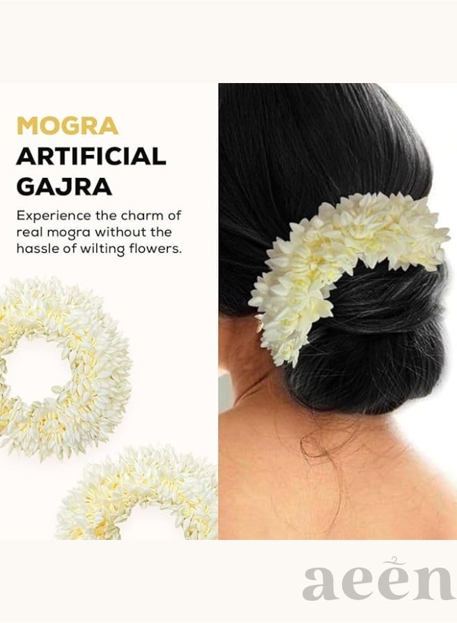 aeen 2 Pcs Mogra Scented Hair Gajra Scrunchies for Women & Girls | Artificial Flower Bun Rubber Band | Traditional Floral Hair Accessories - Image 3