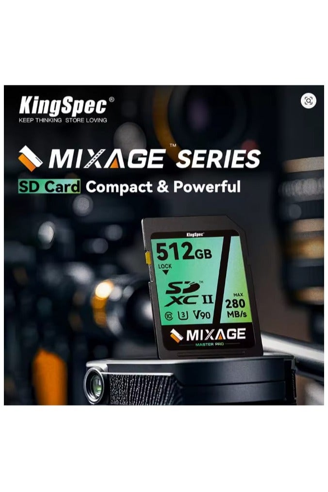 كينجس بيك بطاقة ذاكرة KingSpec Mixage SD سعة 512 جيجابايت من الفئة 10 V60 U3 UHS-II - بطاقة ذاكرة عالية السرعة SDXC سعة 512 جيجابايت لكاميرات 4K/8K وتسجيل الفيديو بطاقة ذاكرة SD سعة 512 جيجابايت من الفئة 10 V60/ U3 UHS-II - بطاقة ذاكرة عالية السرعة SDXC سعة 512 جيجابايت لكاميرات 4K/8K وتسجيل الفيديو - Image 3