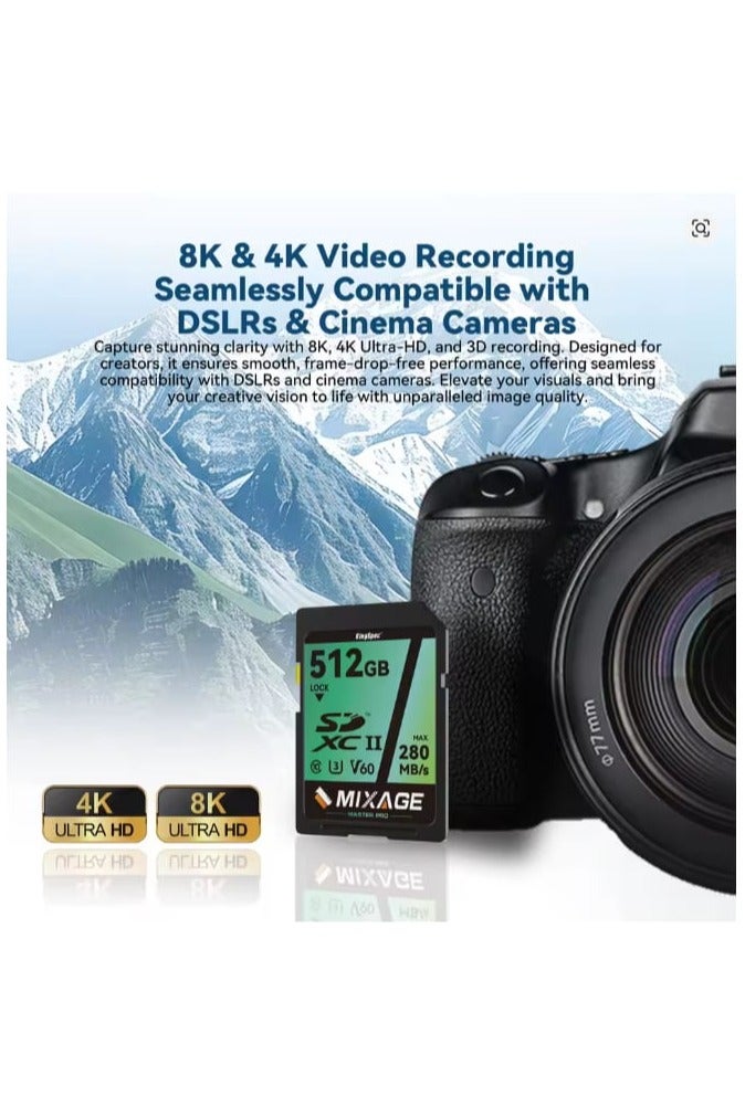 كينجس بيك بطاقة ذاكرة KingSpec Mixage SD سعة 512 جيجابايت من الفئة 10 V60 U3 UHS-II - بطاقة ذاكرة عالية السرعة SDXC سعة 512 جيجابايت لكاميرات 4K/8K وتسجيل الفيديو بطاقة ذاكرة SD سعة 512 جيجابايت من الفئة 10 V60/ U3 UHS-II - بطاقة ذاكرة عالية السرعة SDXC سعة 512 جيجابايت لكاميرات 4K/8K وتسجيل الفيديو - Image 2