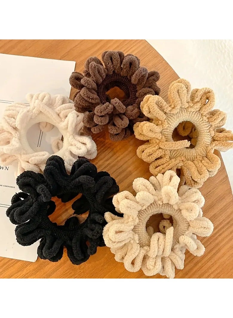Rozino 5-Pack Flannel Hair Scrunchies, Elegant Minimalist Wide Elastic Hair Ties, Solid Color Plush Towel Hair Bands, Women'S Day Gift Set for All Girls - Image 1
