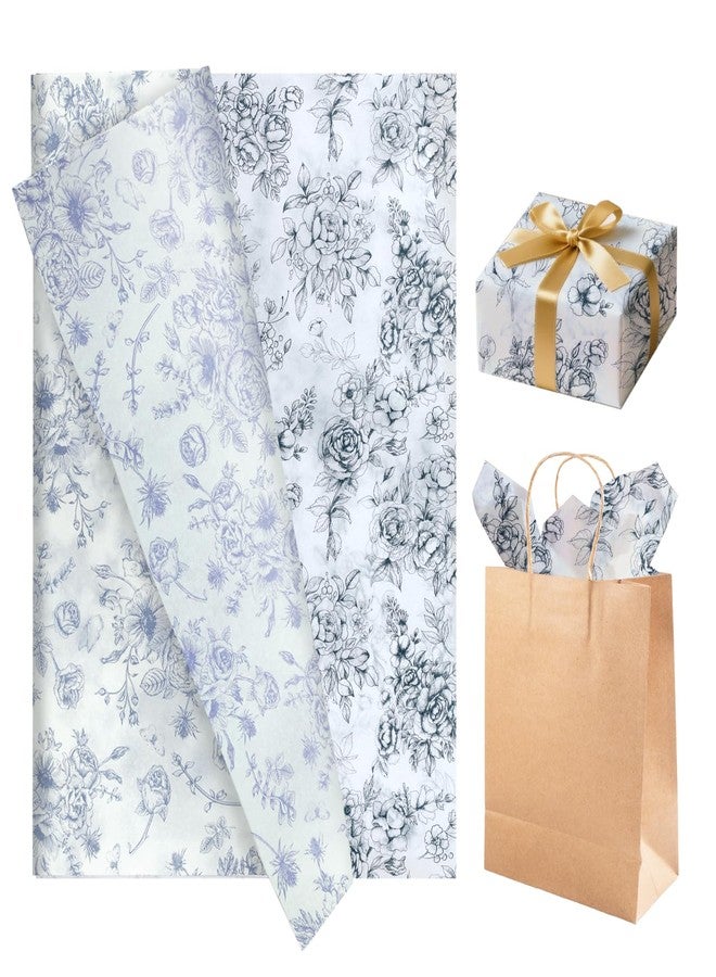 Jaarssho Blue Floral Tissue Paper for Gifts Bags 100 Sheets Light Blue and White Decorative Printed Tissue Paper, Chinoiserie Peony Gifts Wrapping Bulk for Wedding Baby Shower Party Crafts, 14 x 20 Inch - Image 1