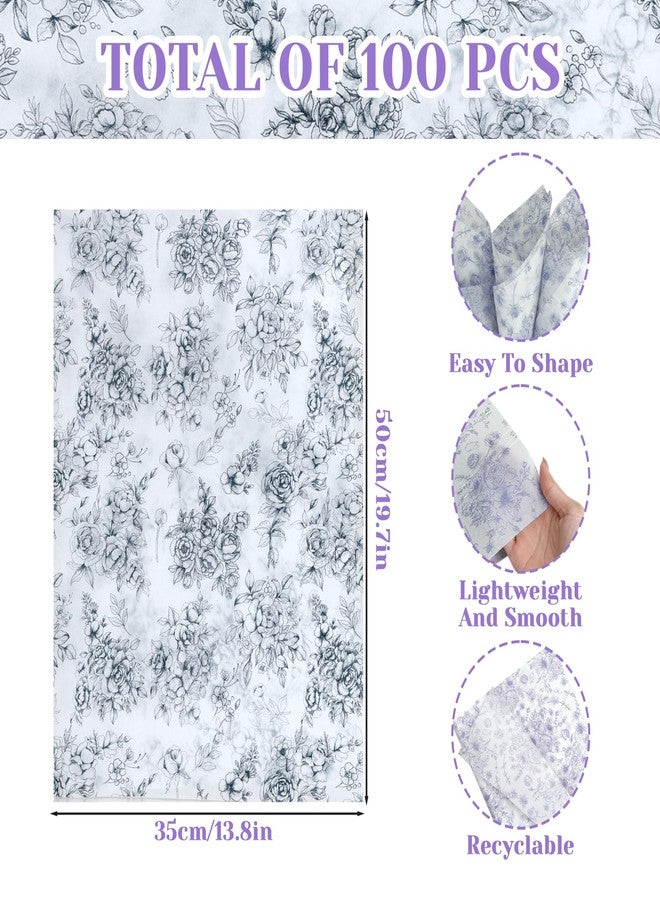 Jaarssho Blue Floral Tissue Paper for Gifts Bags 100 Sheets Light Blue and White Decorative Printed Tissue Paper, Chinoiserie Peony Gifts Wrapping Bulk for Wedding Baby Shower Party Crafts, 14 x 20 Inch - Image 2