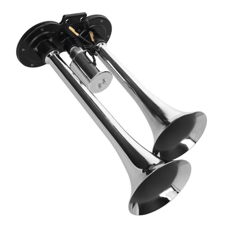 Dual Trumpet Air Horn 110dB Silver Zinc Alloy - Loud Clear Sound 12-Tone Controller Horn Kit for Car Truck Marine Boat - Image 3