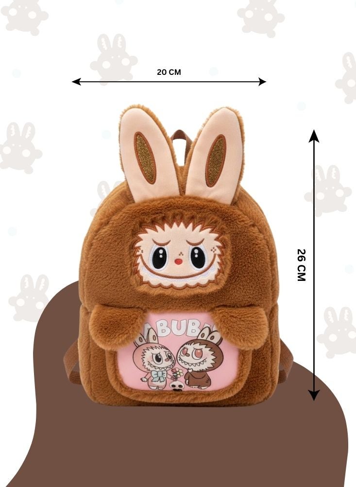 بريميم حقيبة ظهر لابوبو براون باني القطيفة للأطفال - حقيبة مدرسية ثلاثية الأبعاد محشوة ناعمة على شكل أرنب، حقيبة ظهر خفيفة الوزن ومريحة للأطفال الصغار ومرحلة ما قبل المدرسة - Image 5