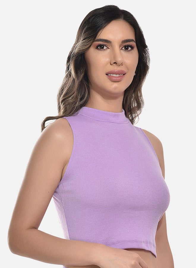 FIMS High Neck Sleeveless Cotton Crop Tank Top - Image 3