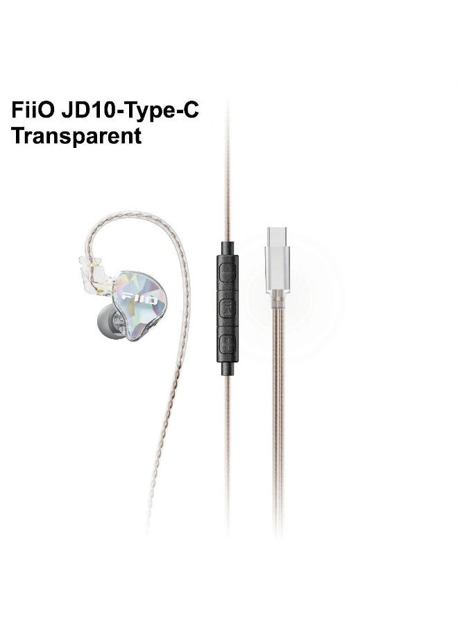 FiiO Jd10 Type-C In-Ear Headphones 10mm Dynamic Wired DSP HiFi IEM Hi-Res, Transparent - Image 1