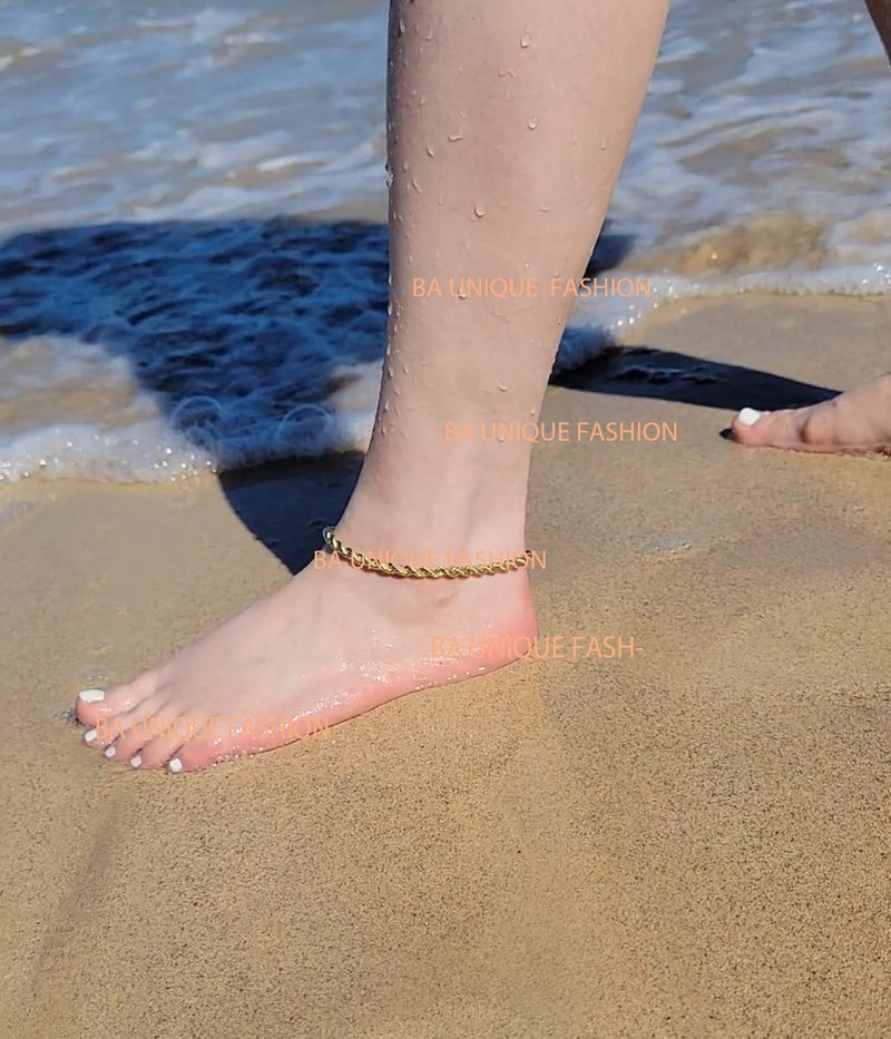 Fashion 21 Anklet for Women Electro Gold Plated Ankle Bracelet - Made in Korea (5mm 10" Rope Anklet) - Image 4