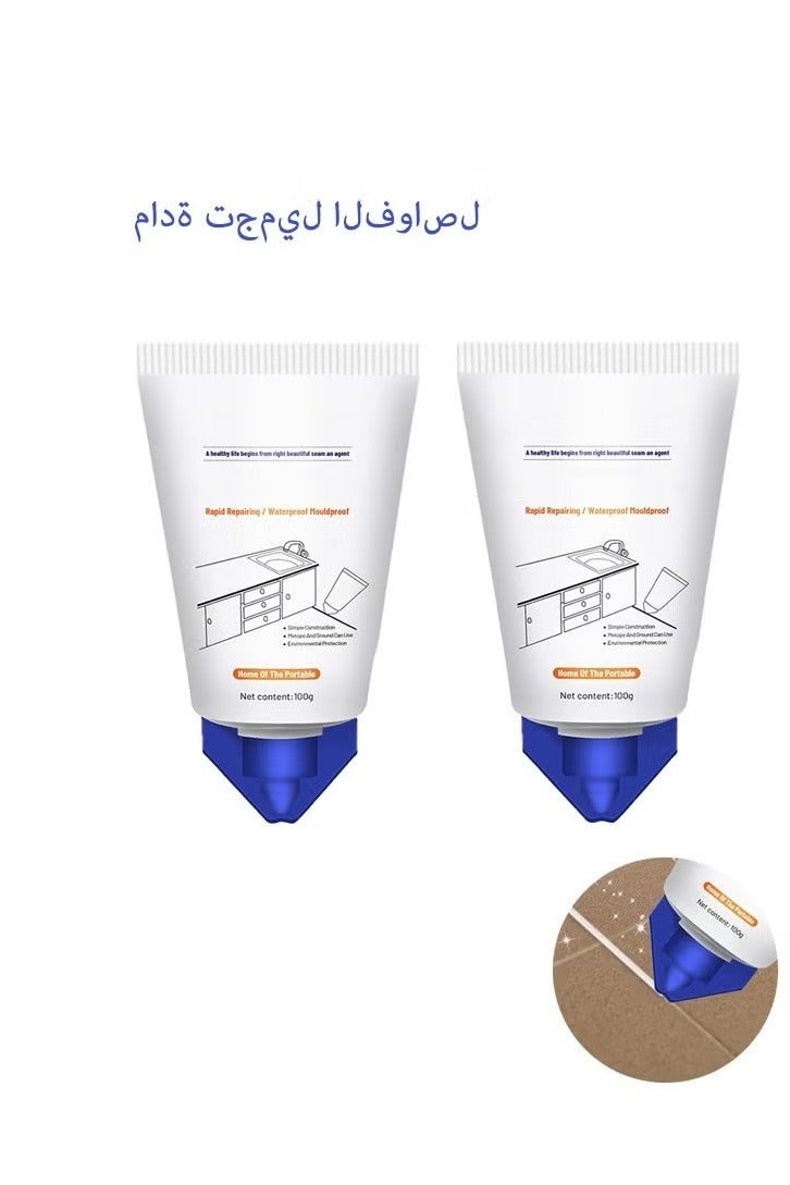 2Pcs Tile Grout Paint, Cement Crack Filler, Grout Sealer for Shower Tile Floor Tile and for Filling Cracks and Gaps in Tile Surfaces, 100g * 2 (White) - Image 1
