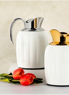 Steel Vacuum Flask Pumpkin Design 1L White & Steel