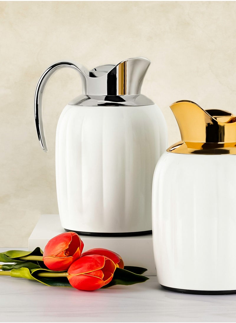 Dallaty - Steel Vacuum Flask Pumpkin Design 1L White & Steel - Image 1