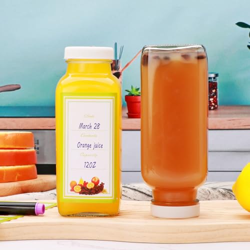 Brajttt Glass Juice Bottles with Lids, 12 OZ Juicing Bottles Reusable Glass, Set of 12 Square Beverage Containers Drinking Jars for Milk,Juice,Tea,Milkshake, Water,Honey,Jam - Image 4