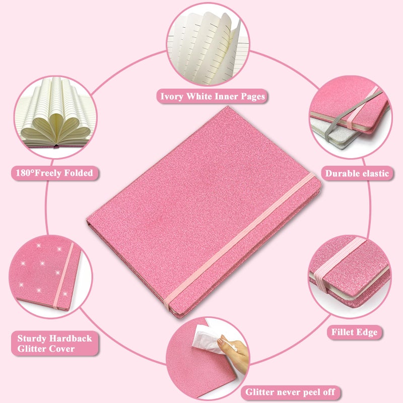 GINMLYDA Pink Glitter Notebook, 8.3x5.7â€ 160 Lined Pages Glitter Never Peel Off Sparkle Journal for Girls College Ruled A5 Hardcover Notebooks for Teens Women Writing Note Taking Office Work School Gifts - Image 3