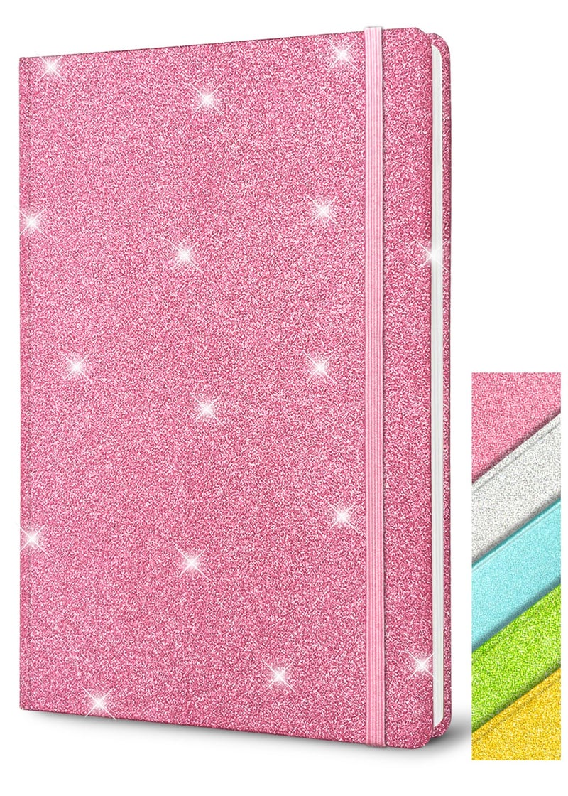 GINMLYDA Pink Glitter Notebook, 8.3x5.7â€ 160 Lined Pages Glitter Never Peel Off Sparkle Journal for Girls College Ruled A5 Hardcover Notebooks for Teens Women Writing Note Taking Office Work School Gifts - Image 1