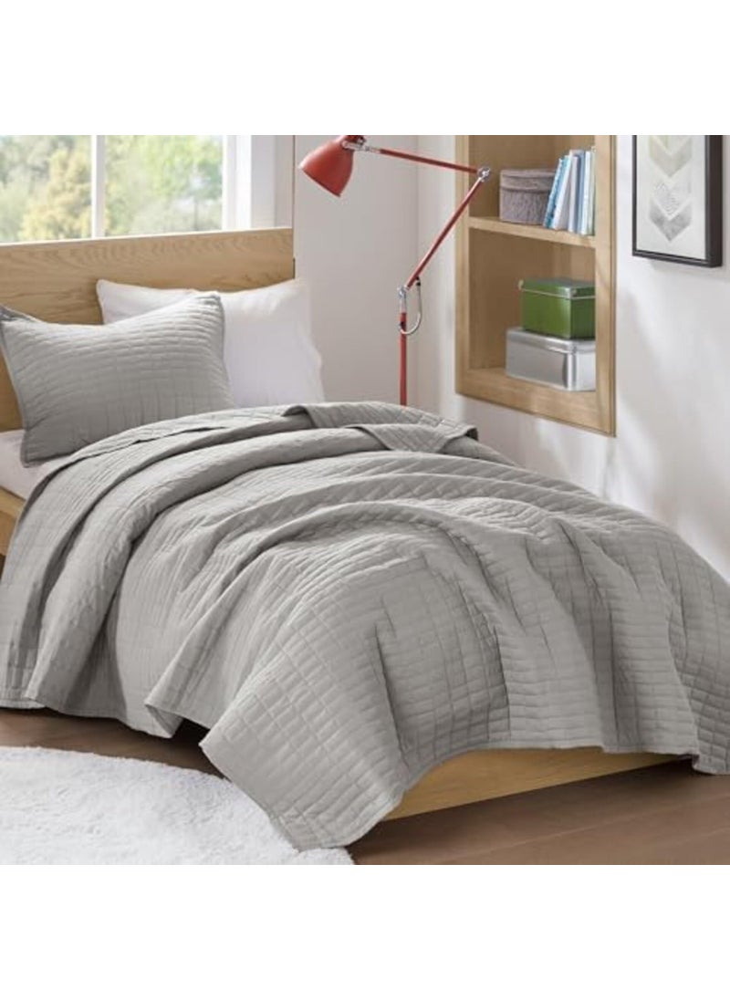 Comfort Spaces Comfort Spaces Kienna Quilt SetLuxury Double Sided Stitching Design Summer Blanket Lightweight Soft All Season Bedding Layer Matching Sham Grey Coverlet TwinTwin XL66x90 2 Piece 