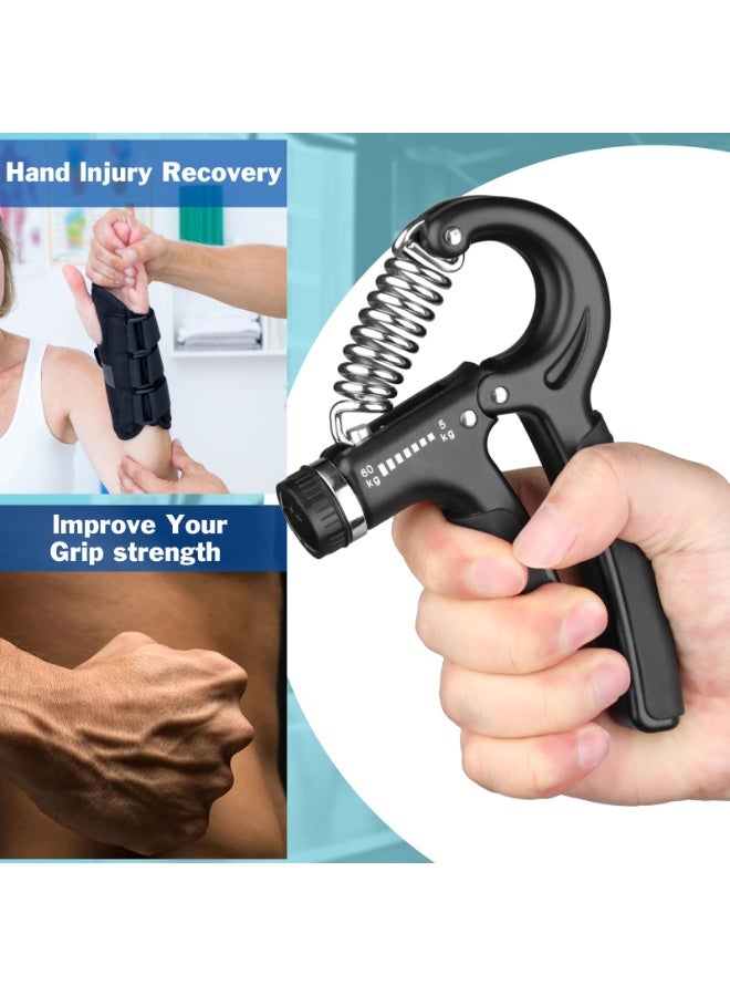 جهاز تدريب قوة القبضة، جهاز تقوية قبضة اليد مع مقاومة قابلة للتعديل من 11 إلى 132 رطلاً (5 إلى 60 كجم)، جهاز تقوية الساعد، جهاز تمرين اليد لبناء العضلات والتعافي من الإصابات، عبوة واحدة باللون الأسود - Image 2