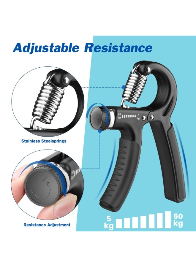 جهاز تدريب قوة القبضة، جهاز تقوية قبضة اليد مع مقاومة قابلة للتعديل من 11 إلى 132 رطلاً (5 إلى 60 كجم)، جهاز تقوية الساعد، جهاز تمرين اليد لبناء العضلات والتعافي من الإصابات، عبوة واحدة باللون الأسود - Image 3