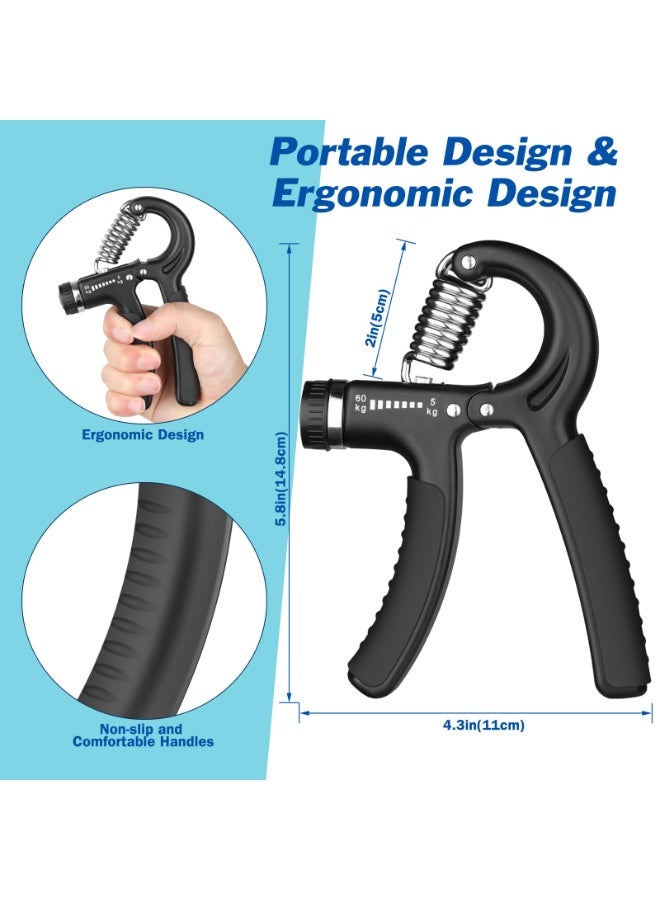 جهاز تدريب قوة القبضة، جهاز تقوية قبضة اليد مع مقاومة قابلة للتعديل من 11 إلى 132 رطلاً (5 إلى 60 كجم)، جهاز تقوية الساعد، جهاز تمرين اليد لبناء العضلات والتعافي من الإصابات، عبوة واحدة باللون الأسود - Image 4