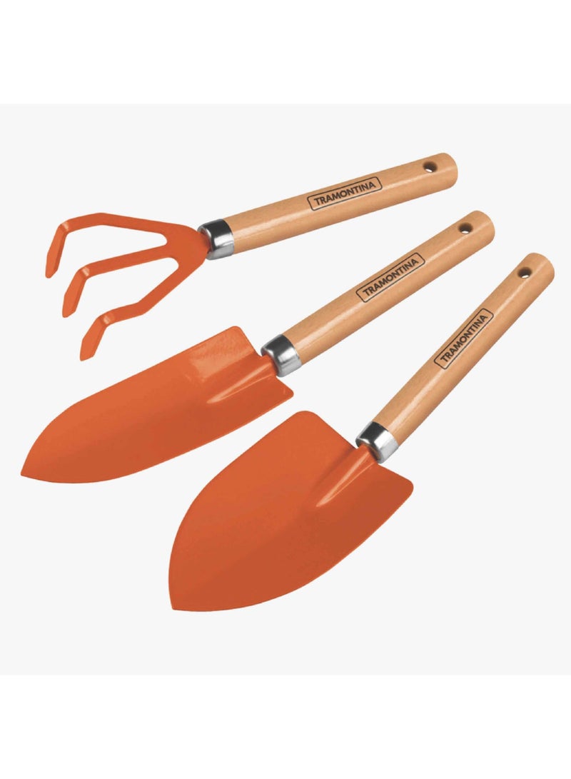 TRAMONTINA 3 Pieces Garden Tool Set with Special Carbon Steel and Wood Handle includes Garden Trowel + Transplanting Trowel + Cultivator - Image 1