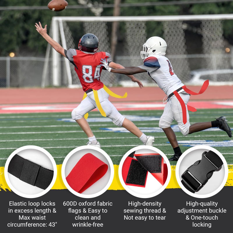 Flag Football Belts, 14 Player Flag Football Set with Belts, Flags, Soccer Cones u0026 Bag for Kids, Youth u0026 Adult, Adjustable Flag Football Equipment for Max Waist Circumference of 43 - Image 2