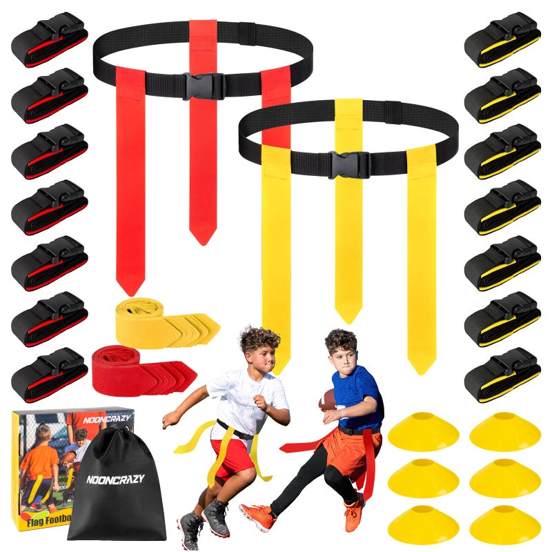 Flag Football Belts, 14 Player Flag Football Set with Belts, Flags, Soccer Cones u0026 Bag for Kids, Youth u0026 Adult, Adjustable Flag Football Equipment for Max Waist Circumference of 43 - Image 1