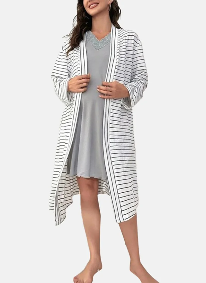 يونيكي White Striped Robe & Top