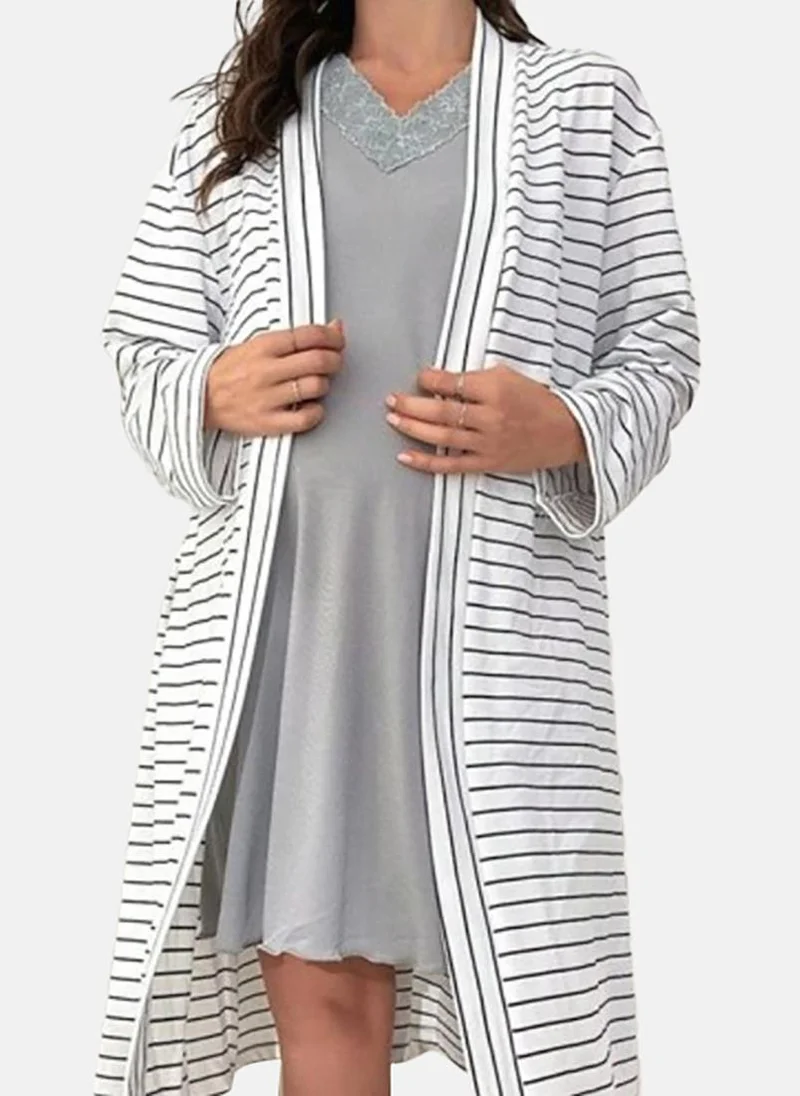يونيكي White Striped Robe & Top