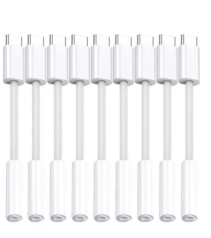basecolors 10Pack USB C to Headphone Jack Adapter,USB c to 1/8 inch Audio Adapter Compatible with iPhone 16 15 Samsung Galaxy S25,S24,S23 Ultra, Note 20, iPad Pro, MacBook, Pixel XL and More - Image 1
