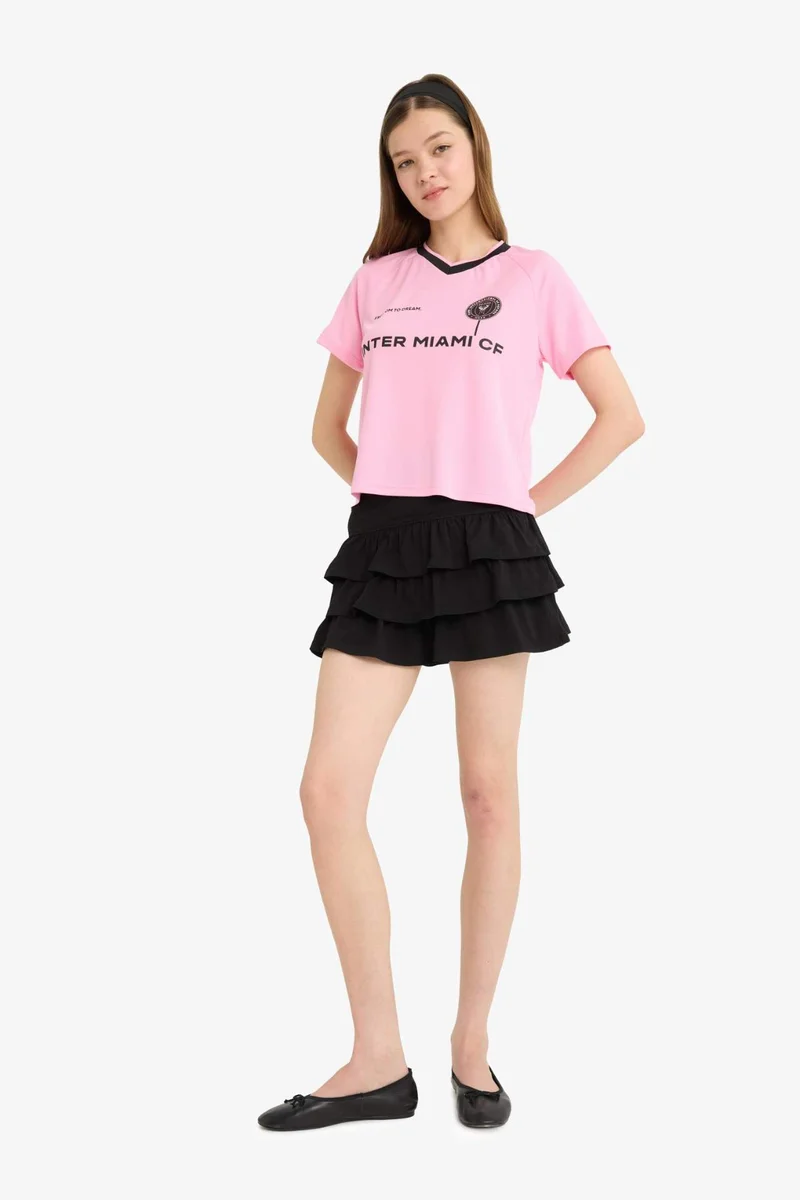 ديفاكتو Normal Waist Flounced Cotton Black Mini Skirt