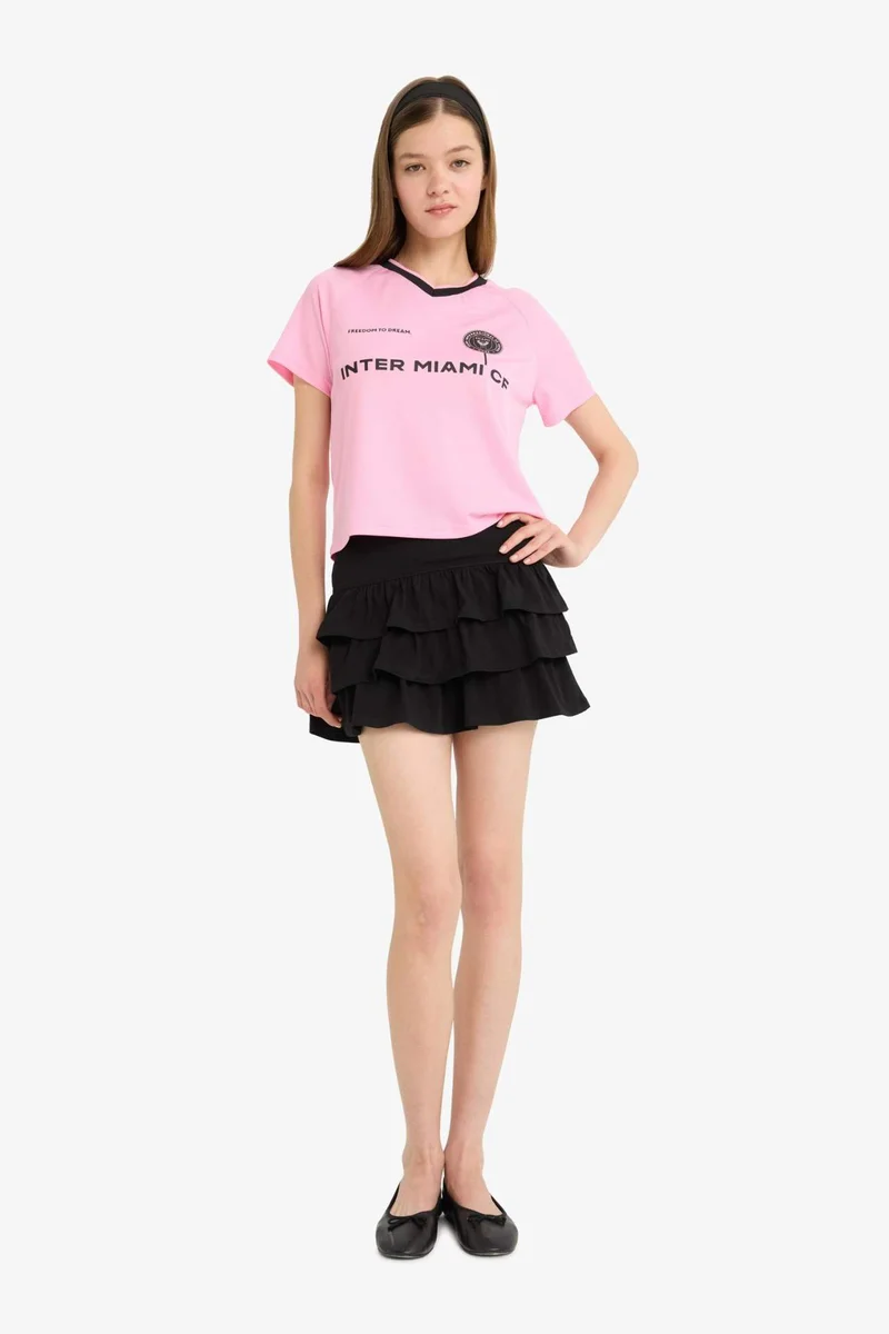 ديفاكتو Normal Waist Flounced Cotton Black Mini Skirt