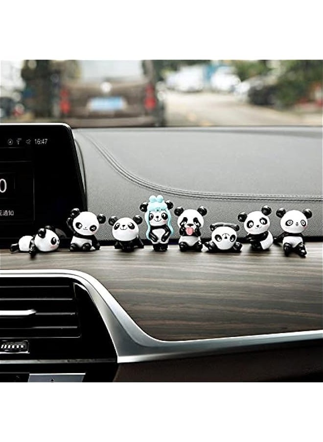 DURKU Cute Panda Mini Figurine Set - 8 Pieces for Car Dashboard Decoration and Interior Ornaments  - Image 1