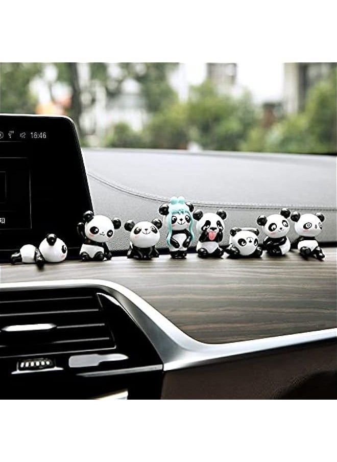 DURKU Cute Panda Mini Figurine Set - 8 Pieces for Car Dashboard Decoration and Interior Ornaments  - Image 2