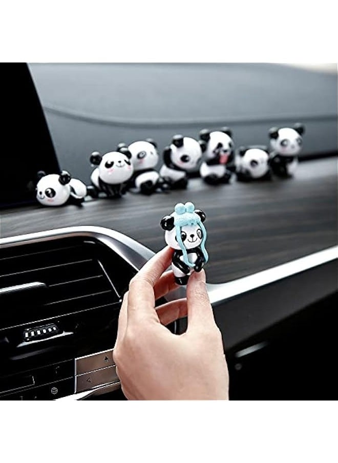 DURKU Cute Panda Mini Figurine Set - 8 Pieces for Car Dashboard Decoration and Interior Ornaments  - Image 3