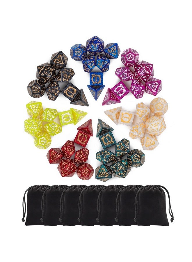 CiaraQ DND Dice Sets - 49pcs Polyhedral Dice, 7 Sets D&D Dice with Pouches, D4 D6 D8 D10 D% D12 D20 Dice for Dungeons and Dragons DND RPG MTG Table Games - Image 1