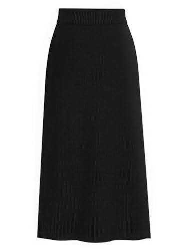 ebossy Women's Winter Warm High Waist Side Slit Wool Blend Long Skirts Rib Knit Stretchy Bodycon Pencil Skirt (Medium, Backslit-Black) - Image 1