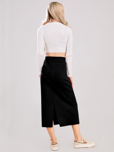 ebossy Women's Winter Warm High Waist Side Slit Wool Blend Long Skirts Rib Knit Stretchy Bodycon Pencil Skirt (Medium, Backslit-Black) - Image 4