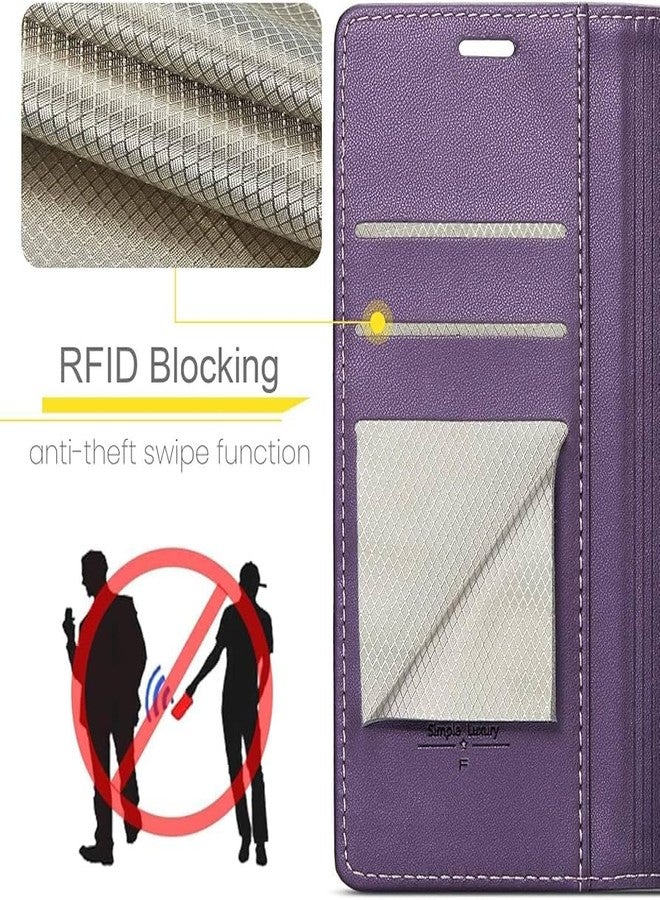 FLIPALM for Google Pixel 9a Wallet Case with RFID Blocking Credit Card Holder, PU Leather Folio Flip Kickstand Protective Shockproof Cover Women Men for Google Pixel 9a Phone case (Purple) - Image 3