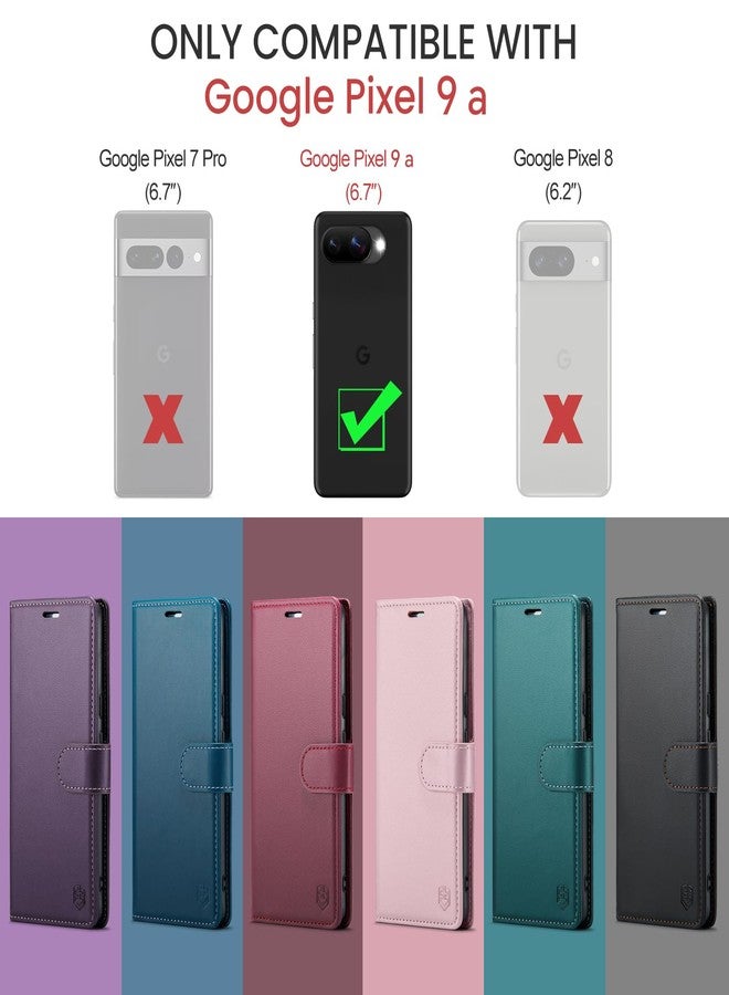 FLIPALM for Google Pixel 9a Wallet Case with RFID Blocking Credit Card Holder, PU Leather Folio Flip Kickstand Protective Shockproof Cover Women Men for Google Pixel 9a Phone case (Purple) - Image 2