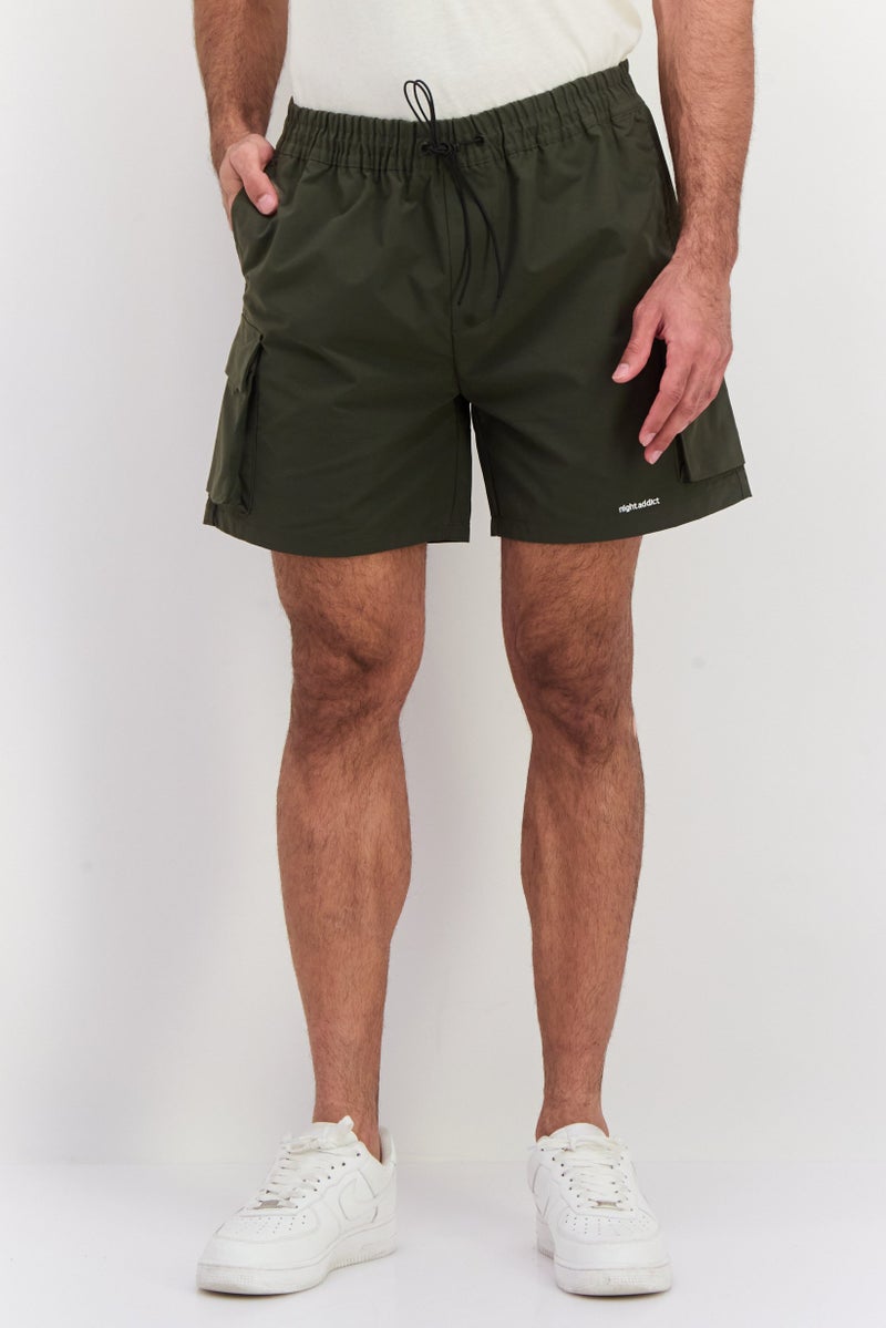 Night Addict Men Regular Fit Embroidered Logo Shorts, Dark Green - Image 1