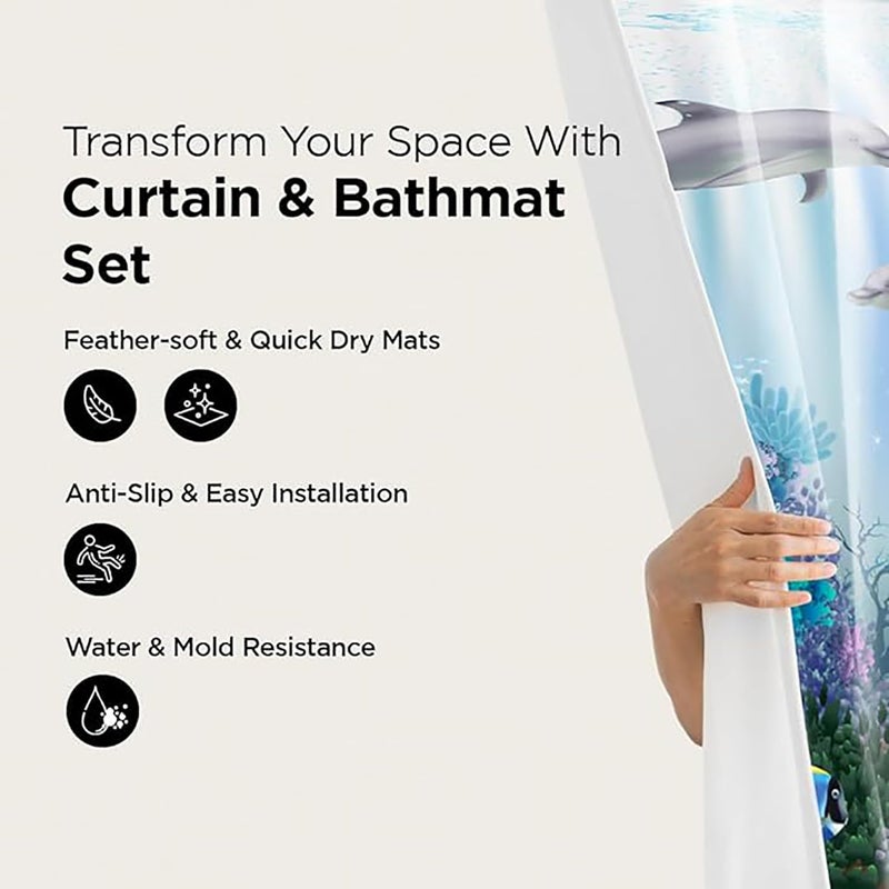 Homestic Homestic Shower Curtain & Bathmat Set | Non-Slip Bath mats for Bathroom | Easy-Slide Curtains | Polyester Curtain or Bathmat for Bath D?cor | YF6-3T | 3 Pcs Set | Multicolor  - Image 2