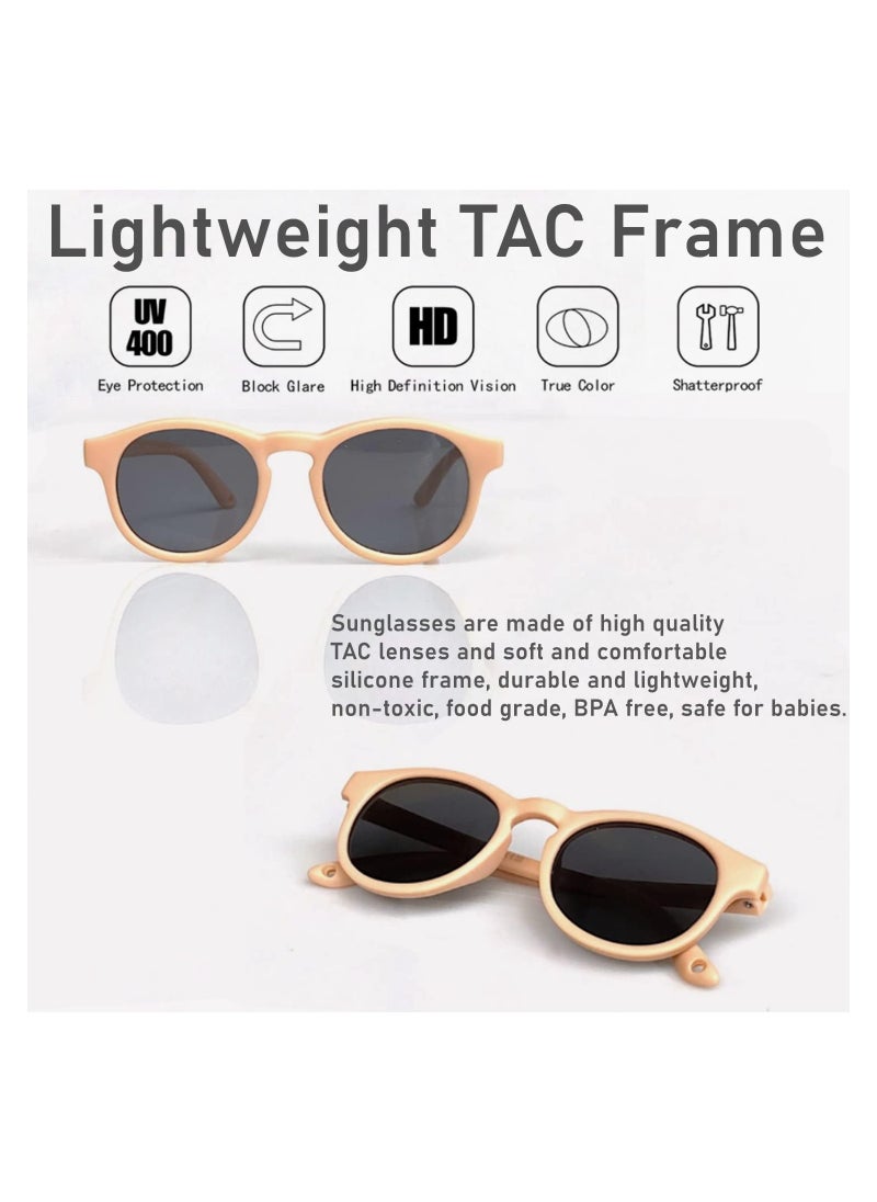 KASTWAVE - Adjustable Polarized Baby Sunglasses with UV 400 Protection - Soft Silicone Frame for Boys & Girls, 0-48 Months - Infant Outdoor Sunshade - Flexible Strap Included (Beige) - Image 1