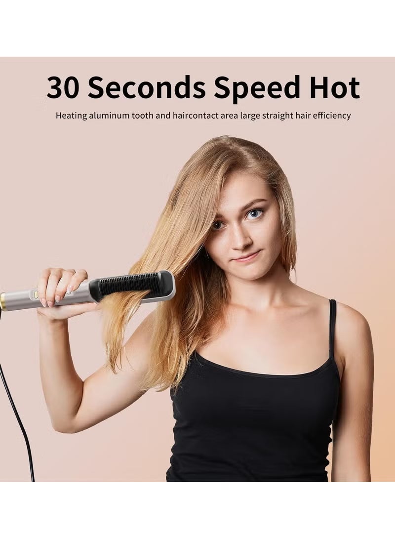 مكواة فرد الشعر مع مشط مدمج، فرشاة فرد 2 في 1، مثالية للسفر المنزلي، صالون احترافي، إعدادات حرارة مزدوجة، مكواة فرد الشعر بخطوة واحدة، فرشاة حرارية أيونية قوية من السيراميك التورمالين لجميع أنواع الشعر. - Image 4